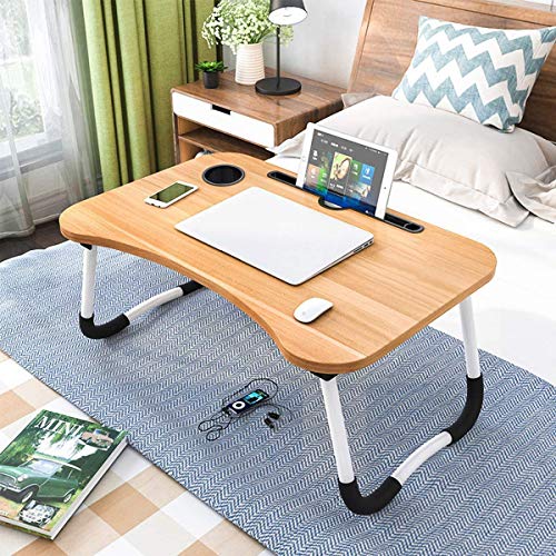 Shopper52 Foldable Portable Adjustable Multifunction Laptop Study Lapdesk Table for Home Office with Cup Slot - HQMPTCUP-BR1 - Image 1