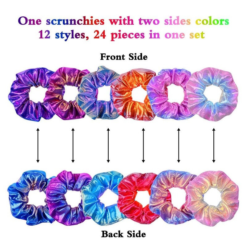 OCATO 24Pcs Hair Scrunchies for Girls Shiny Metallic Scrunchies Cute Elastic Hair Bands Scrunchy Hair Ties Ponytail Holder for Girls Women Hair Accessories with a Gift Bag for Gym Dance Party Club - Image 2