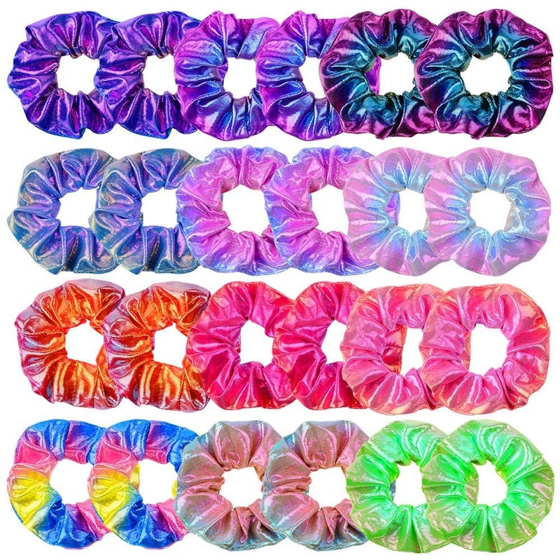 OCATO 24Pcs Hair Scrunchies for Girls Shiny Metallic Scrunchies Cute Elastic Hair Bands Scrunchy Hair Ties Ponytail Holder for Girls Women Hair Accessories with a Gift Bag for Gym Dance Party Club - Image 1