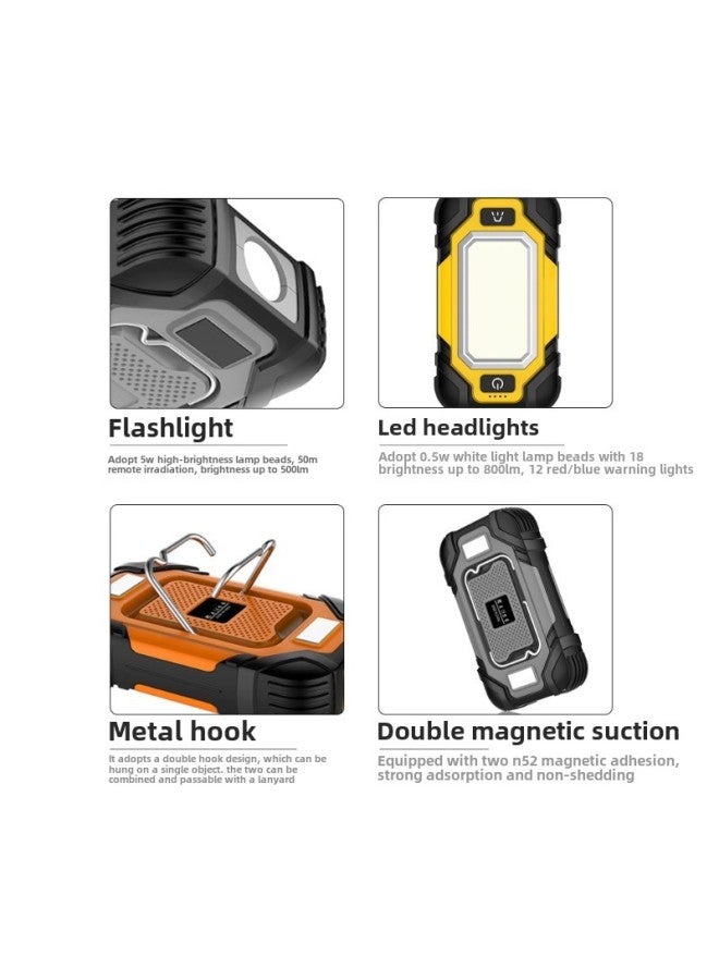 Loquat Panther Sen Double Magnet Work Light Rechargeable Super Bright Long Endurance With Portable Car Repair Auto Repair Light Emergency Light-Product Specifications:X102//10000 Mah//yellow - Image 5