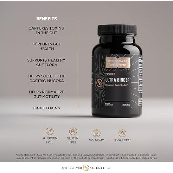 Quicksilver Scientific Ultra Binder Powder - Multi Toxin Binder with Bentonite Clay Powder, Zeolite Detox & Charcoal - Supplement for Gut Support & The Body's Toxin Removal Process (120g) - Image 4