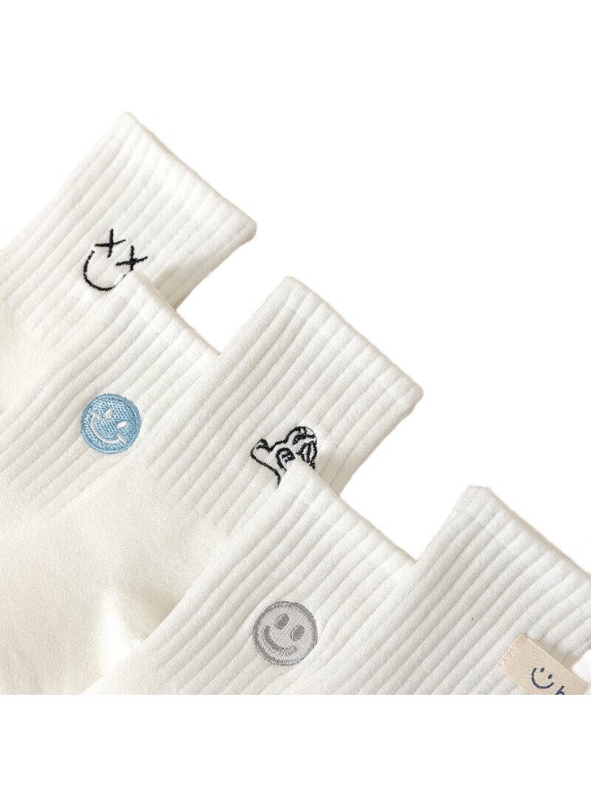 GUJIN 5-Pair Pack Women'S Mid-Calf Socks, White Embroidered Long Socks, Athletic Women'S Tights For Spring And Summer - Image 2