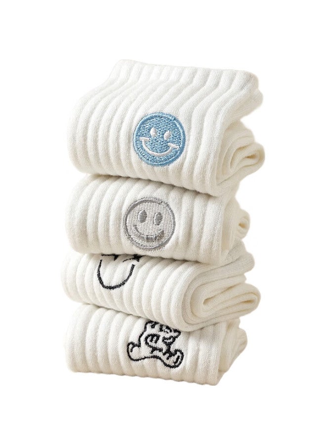 GUJIN 5-Pair Pack Women'S Mid-Calf Socks, White Embroidered Long Socks, Athletic Women'S Tights For Spring And Summer - Image 3