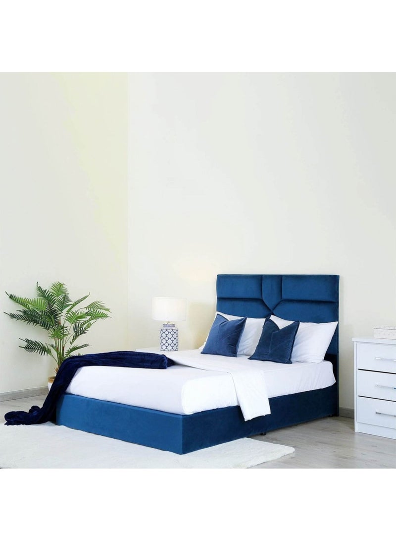 Karnak Estella Premium Upholstered Velvet Bed Frame Bedroom Furniture Strong And Sturdy Modern Design Wooden Bed | Quiet & Comfortable Bed (EU - Double 140x200 Cm, Blue) - Image 1