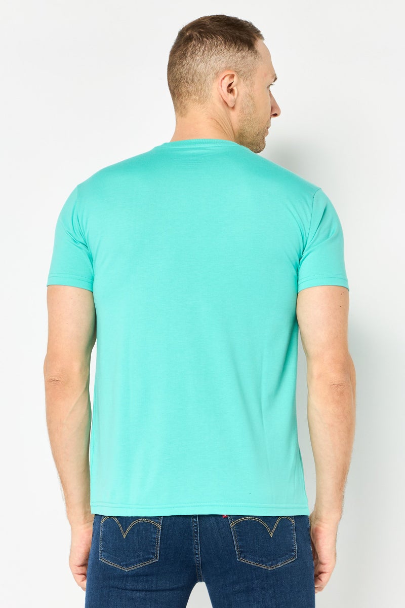 Tailorbyrd Men Crew Neck Embroidered Logo Short Sleeve T-Shirt, Turquoise - Image 4