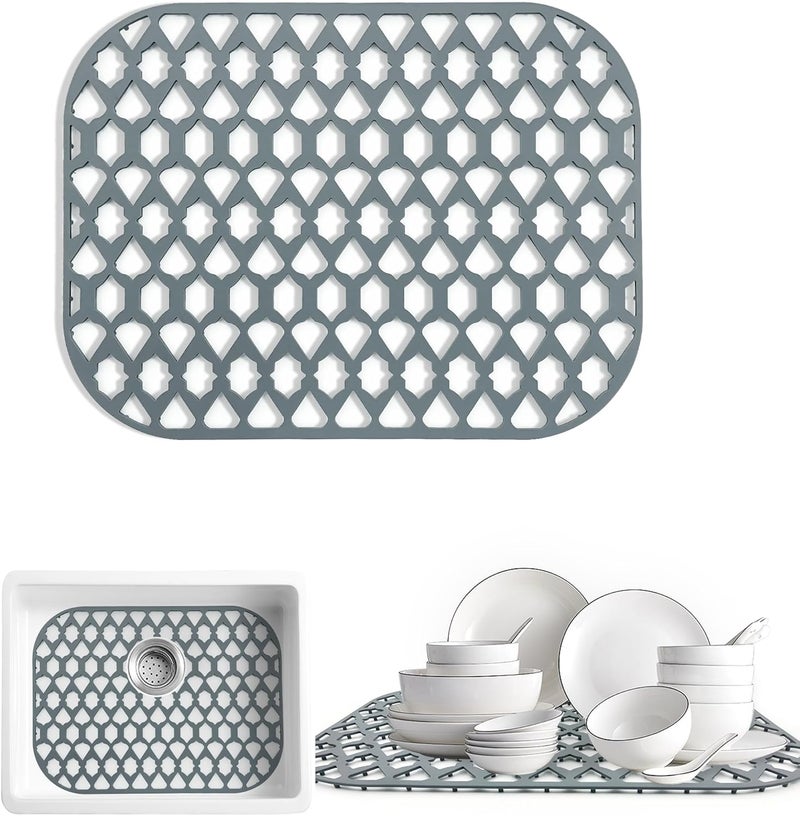 SAMSIER حماة الأحواض لمغسلة المطبخ 13x11 و16x12 و19x13 و19x14 و21x16 و22x13 و24x13 و26x14 و28x14 و30x14 و30x16، حصائر سيليكون للمزرعة للقاع (16.7 بوصة × 12.5 بوصة)  - Image 1