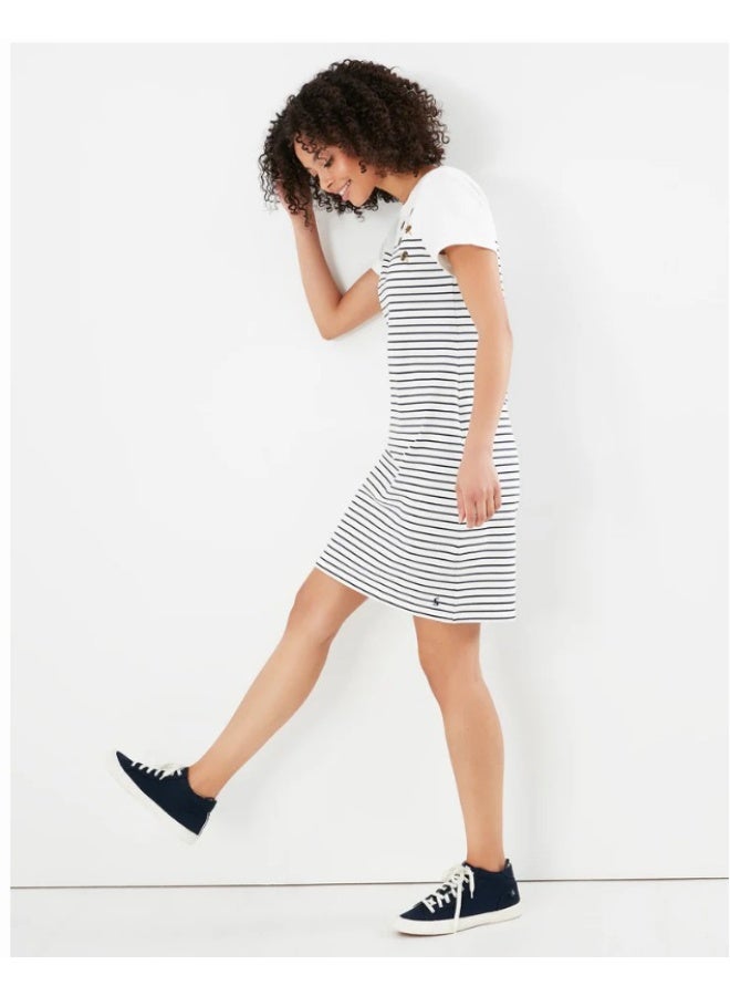 Joules Women's Riviera Bee Striped Short Sleeve Embroidered Jersey Dress in Cream - Image 4