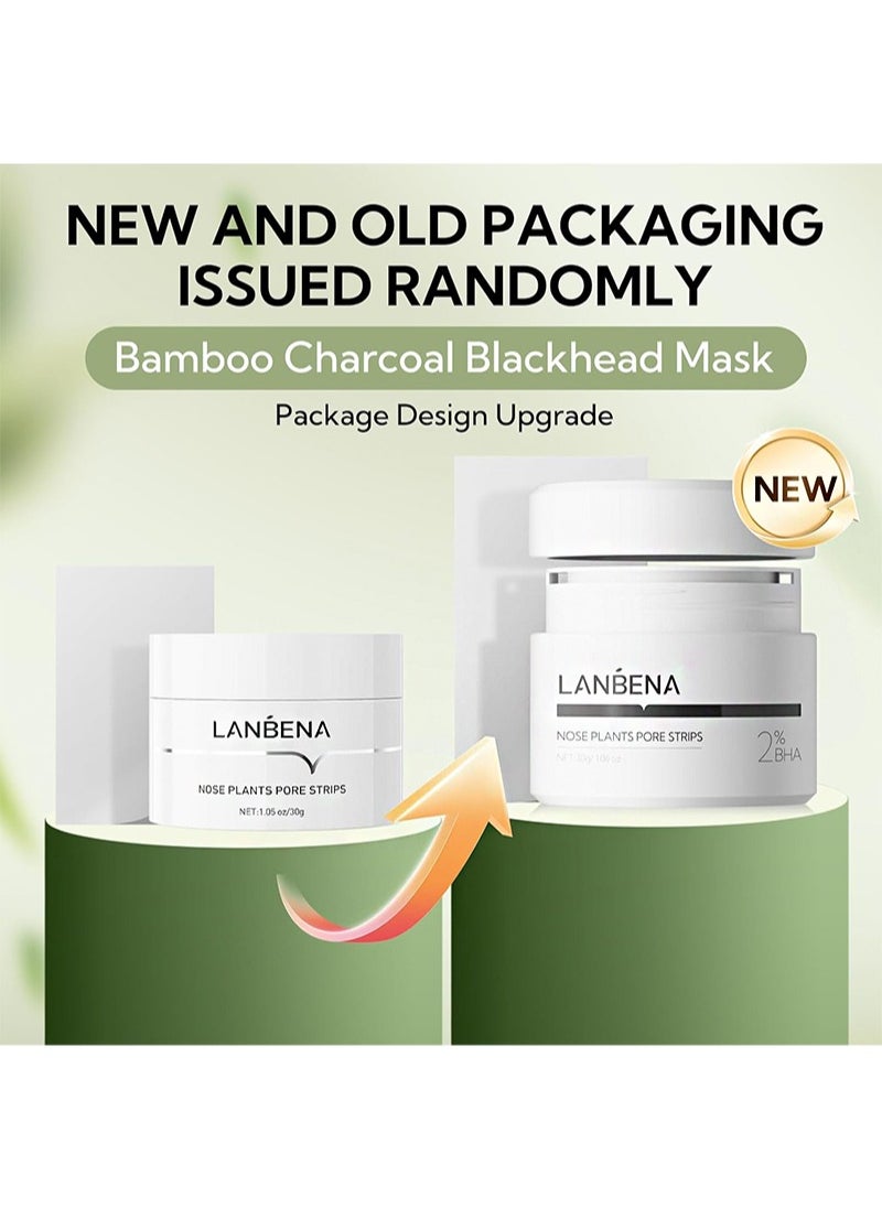 LANBENA مجموعة إزالة الرؤوس السوداء، شرائط المسام لنباتات الأنف ومصل محلول المسام، قناع تقشير مزيل الرؤوس السوداء للوجه والأنف، مصل تقليل المسام (30 جم + 15 مل)  - Image 2
