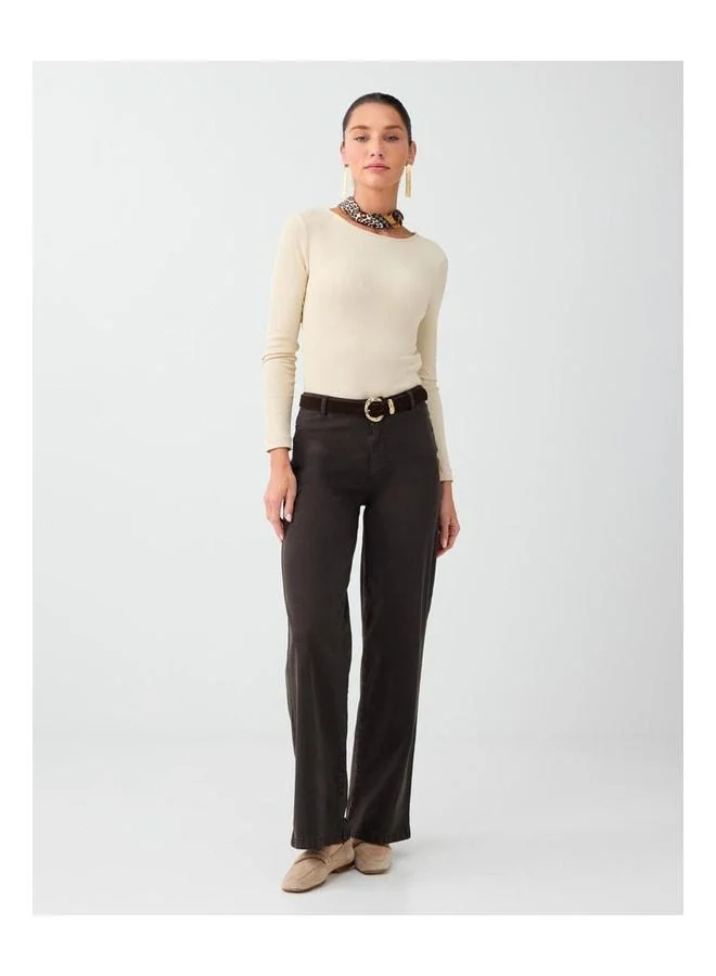 Jimmy Key Bitter Coffee High-Waist Wide-Leg Cotton Twill Pants.