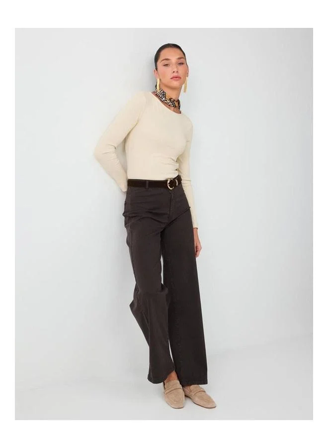 Jimmy Key Bitter Coffee High-Waist Wide-Leg Cotton Twill Pants.