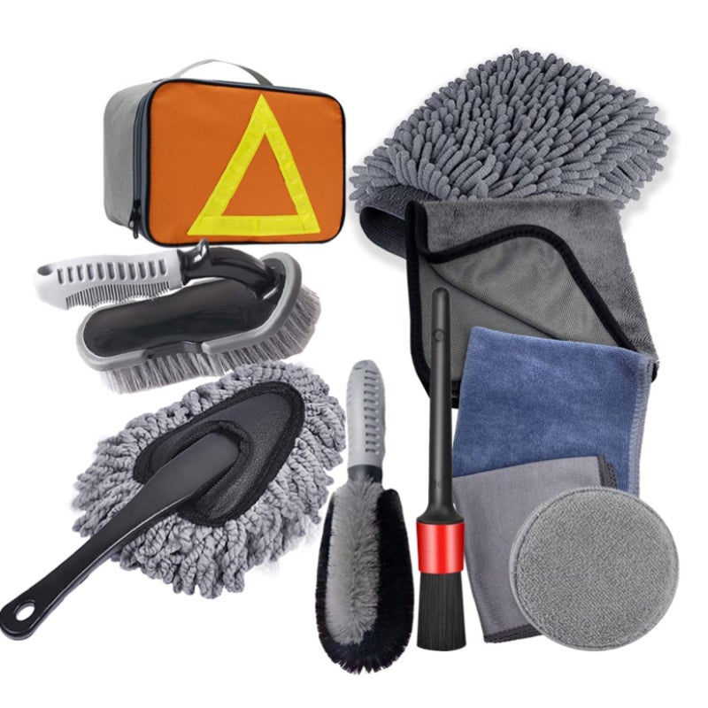Car Wash Cleaning Kit 10-Piece Grey Set - Soft Sturdy Material Scratch-Free Ergonomic Handle Car Wash Tool for Interior Exterior Vehicle Cleaning - Image 1