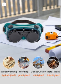 LAWAZIM Welding Glasses - Protective Safety Goggles with Flip-Up Lens, Rubber Seal, Heat & Impact Resistant, Adjustable Strap - Ideal for Welding, Grinding, Cutting, Construction Work  - Image 4