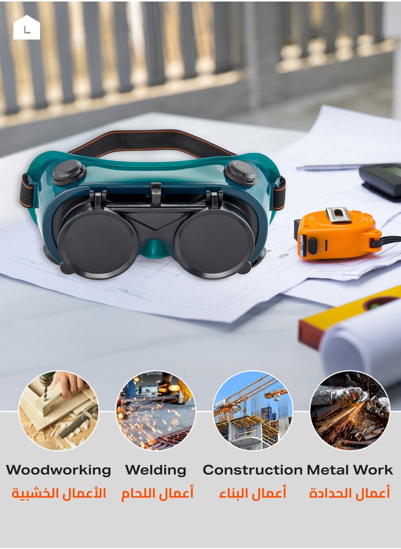 LAWAZIM - Welding Glasses - Protective Safety Goggles with Flip-Up Lens, Rubber Seal, Heat & Impact Resistant, Adjustable Strap - Ideal for Welding, Grinding, Cutting, Construction Work - Image 1