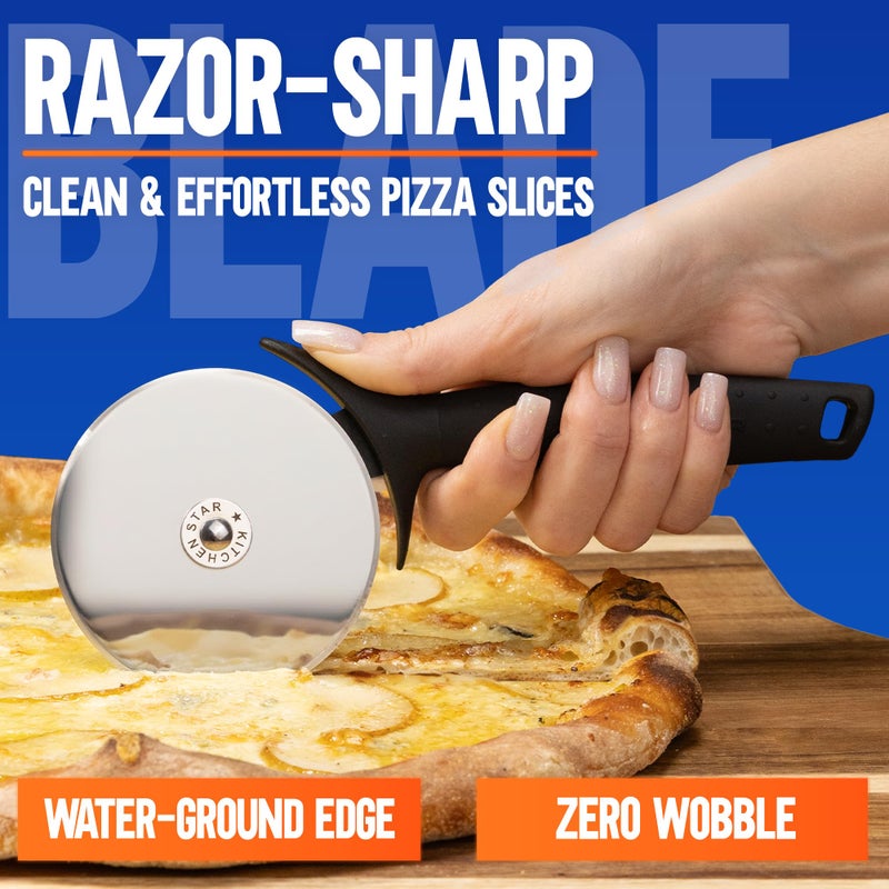 kitchen-star KitchenStar Pizza Cutter Wheel - 304 Stainless Steel Slicer Knife with Super Sharp Blade, Anti-Wobble Axle Mechanism, Ergonomic Non-Slip Handle & Protective Cover, Dishwasher Safe - Image 3