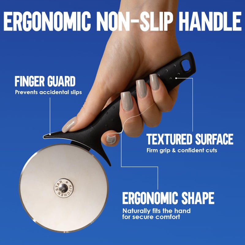 kitchen-star KitchenStar Pizza Cutter Wheel - 304 Stainless Steel Slicer Knife with Super Sharp Blade, Anti-Wobble Axle Mechanism, Ergonomic Non-Slip Handle & Protective Cover, Dishwasher Safe - Image 4