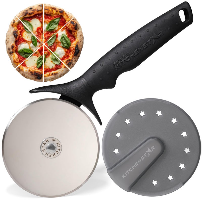 kitchen-star KitchenStar Pizza Cutter Wheel - 304 Stainless Steel Slicer Knife with Super Sharp Blade, Anti-Wobble Axle Mechanism, Ergonomic Non-Slip Handle & Protective Cover, Dishwasher Safe - Image 1