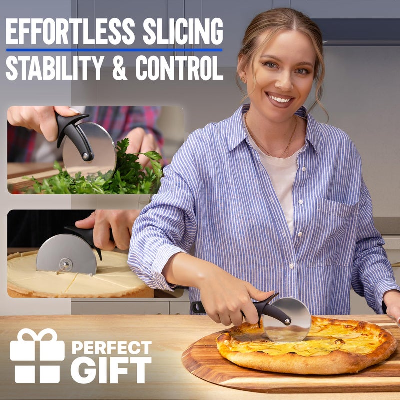 kitchen-star KitchenStar Pizza Cutter Wheel - 304 Stainless Steel Slicer Knife with Super Sharp Blade, Anti-Wobble Axle Mechanism, Ergonomic Non-Slip Handle & Protective Cover, Dishwasher Safe - Image 2