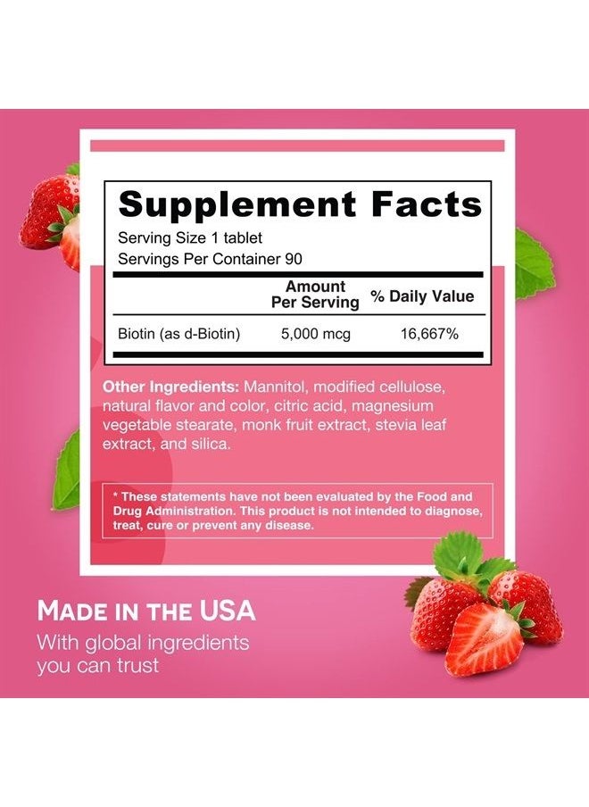 EZ Melts - Dissolvable Biotin 5,000 mcg, Hair, Skin & Nail Support, Sugar-Free, 3-Month Supply - Image 1