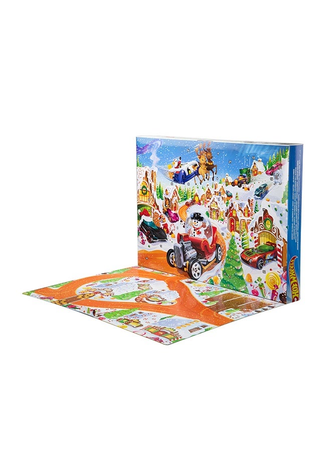 Hot Wheels Toy Cars & Playset, 2025 Advent Calendar with 10 Vehicles in 1:64 Scale, 10 Ornament Clips & 14 Winter-Themed Accessories - Image 2