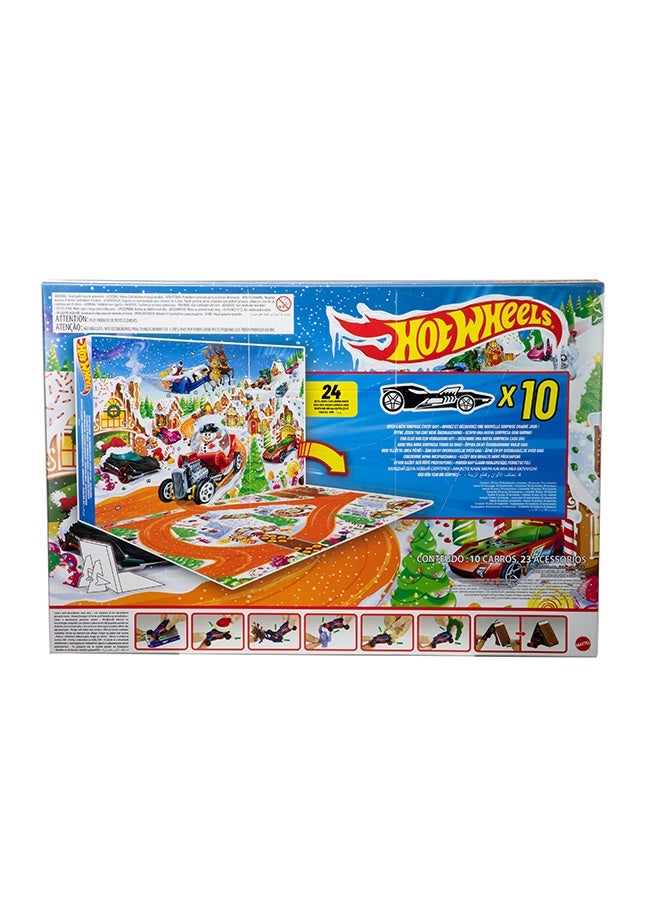Hot Wheels Toy Cars & Playset, 2025 Advent Calendar with 10 Vehicles in 1:64 Scale, 10 Ornament Clips & 14 Winter-Themed Accessories - Image 4