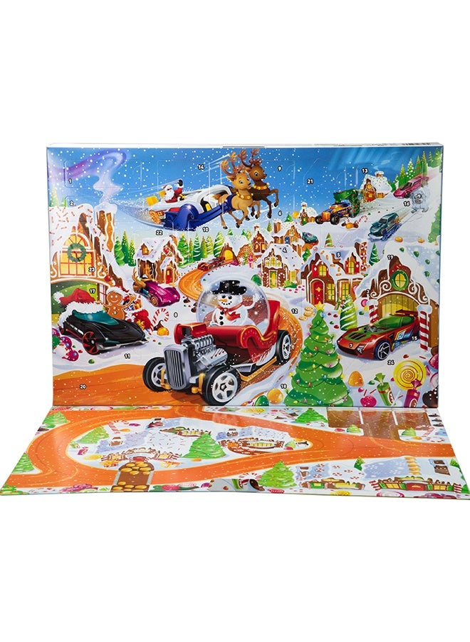 Hot Wheels Toy Cars & Playset, 2025 Advent Calendar with 10 Vehicles in 1:64 Scale, 10 Ornament Clips & 14 Winter-Themed Accessories - Image 3
