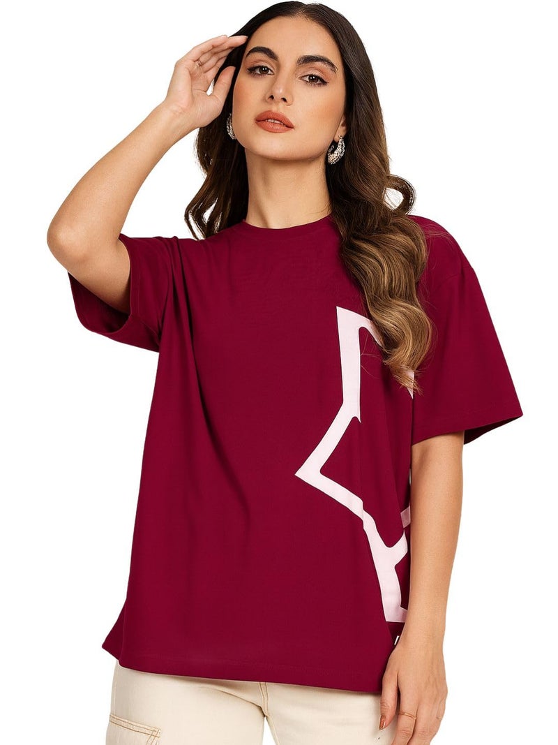 LEOTUDE Cotton Blend Womens Oversized Round Neck Half Sleeve T-Shirts (SP-7VRUVTXIYVLK5HCZ_Multicolor11_XL) - Image 1
