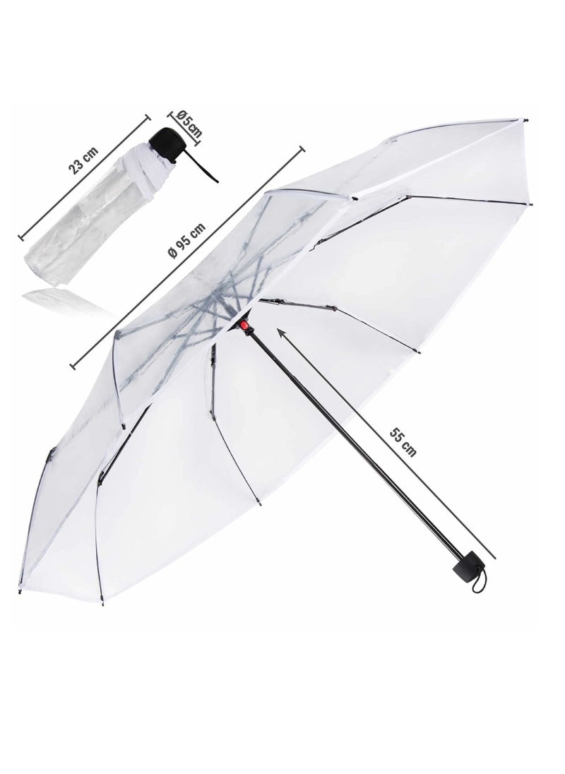KASTWAVE - Folding Umbrellas Travel Umbrella, Transparent Umbrella Pocket Umbrella, Portable Compact Protection, Small Light Weight Waterproof, Rain and Sun Umbrella Elegant Umbrella In Transparent - Image 1