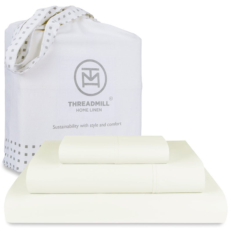 Threadmill Luxury 800 Thread Count Twin 100 Cotton Sheets  Ivory Sateen Weave BedSheets Better Than Egyptian Cotton3 Pc Solid Soft Bedding Set Fits 15 Deep Pocket