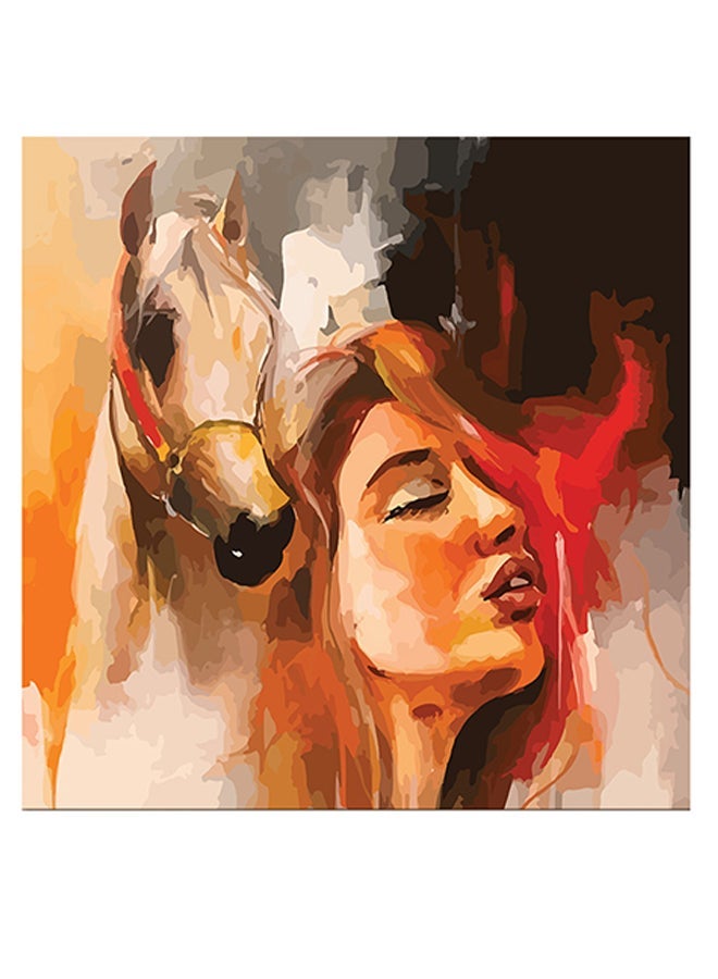 RYN Woman And Horse Printed Wall Art White/Red/Yellow 30x30cm - Image 2