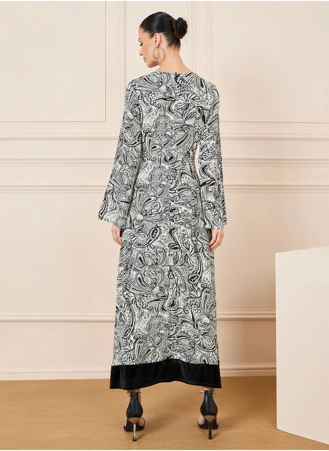 Styli Paisley Print V Neck A-Line Maxi Dress
