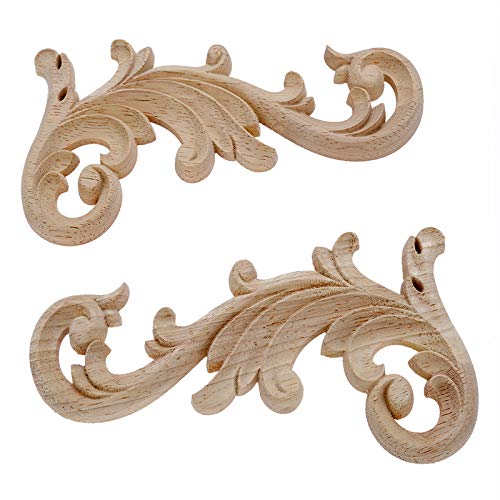 MUXSAM 1-Pair Clear Carved Wood Appliques Onlay, 20x9cm/7.87x3.54inch, Door Decorative Excellent Funiture Decal Sticker for Cabinet Drawer Window Dresser - Image 1