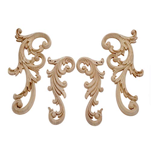 MUXSAM 1-Pair Clear Carved Wood Appliques Onlay, 20x9cm/7.87x3.54inch, Door Decorative Excellent Funiture Decal Sticker for Cabinet Drawer Window Dresser - Image 4