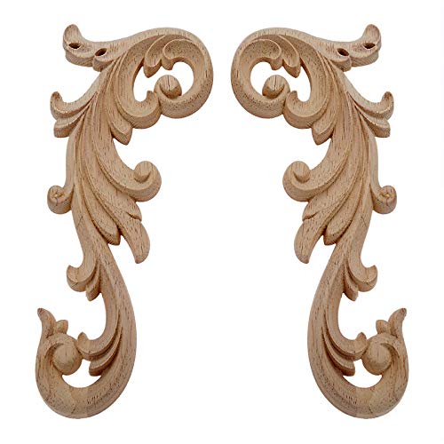 MUXSAM 1-Pair Clear Carved Wood Appliques Onlay, 20x9cm/7.87x3.54inch, Door Decorative Excellent Funiture Decal Sticker for Cabinet Drawer Window Dresser - Image 2