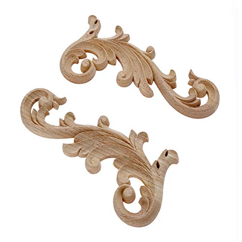 MUXSAM 1-Pair Clear Carved Wood Appliques Onlay, 20x9cm/7.87x3.54inch, Door Decorative Excellent Funiture Decal Sticker for Cabinet Drawer Window Dresser - Image 3