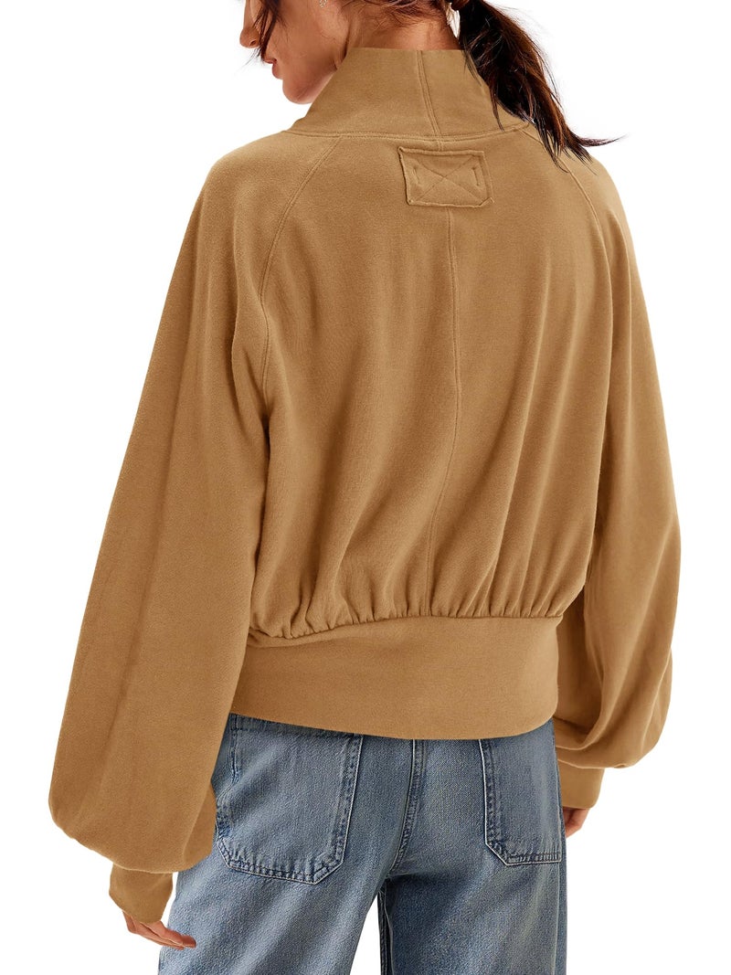 Yanekop Womens Turtleneck Tops Mock Neck Long Sleeve Shirts Oversized Cropped Sweatshirts Loose Fitting Pullover Tops(Brown,S) - Image 4