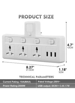 TYCOM Power Adapter Multi Plug Extension with USB Extender Wall Charger Socket 3 Way Multiple Electrical Outlet Adaptor Charging Station for Home Office  - Image 2