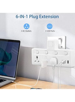 TYCOM Power Adapter Multi Plug Extension with USB Extender Wall Charger Socket 3 Way Multiple Electrical Outlet Adaptor Charging Station for Home Office  - Image 3