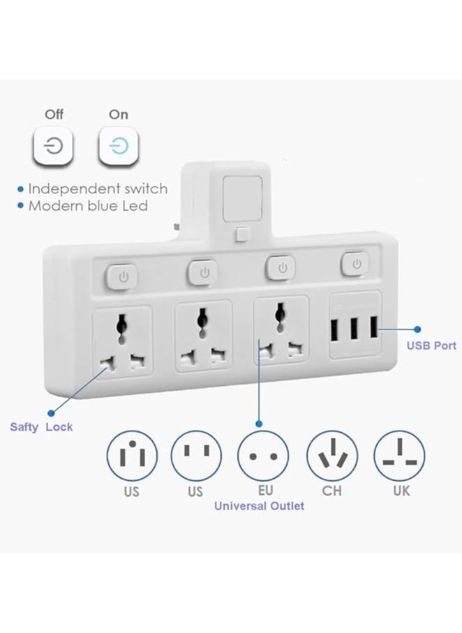TYCOM - Power Adapter Multi Plug Extension with USB Extender Wall Charger Socket 3 Way Multiple Electrical Outlet Adaptor Charging Station for Home Office - Image 1