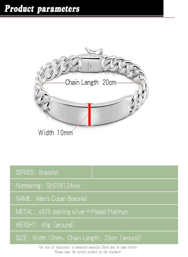 Dankadi Classic Men's Silver Jewelry Bracelet 100% 925 Sterling Silver Bracelet Glossy Brand Bracelet 10MM Original Italian 7-8-9-10 inch Silver Cuban Chain Safety Clasp, 7.87 inches, Metal, no - Image 2