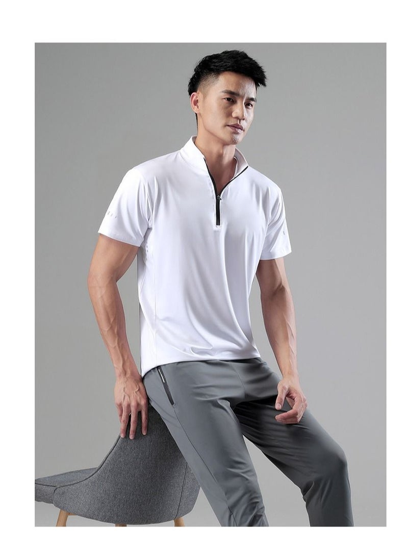 UTDOORWEAR - قميص بولو رجالي صيفي جديد غير رسمي بأكمام قصيرة وياقة قائمة وسحاب نصفي وسريع الجفاف - Image 1