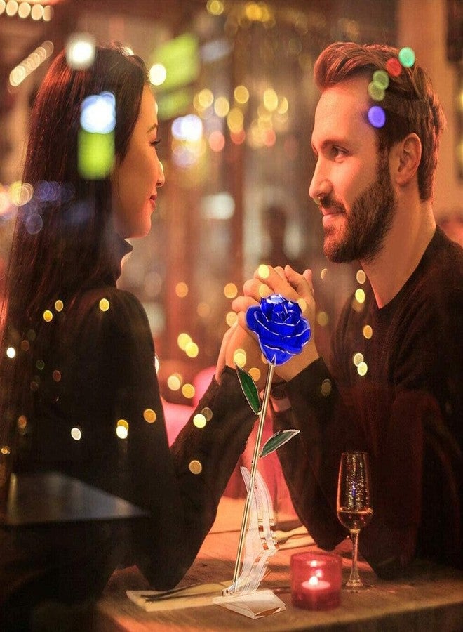 ENJOYPRO Gold Rose, Real Rose Dipped in 24K Gold, Preserved Rose Flower, Golden Dipped Rose (Blue) - Image 2