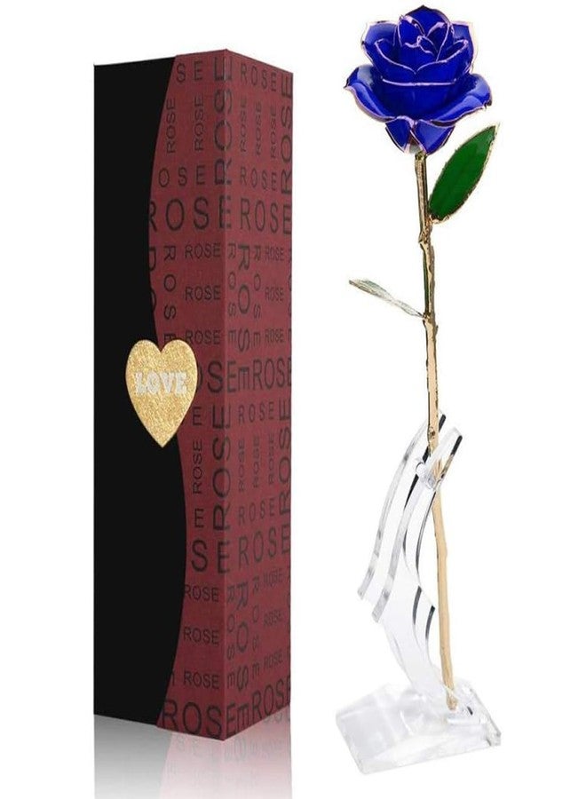 ENJOYPRO Gold Rose, Real Rose Dipped in 24K Gold, Preserved Rose Flower, Golden Dipped Rose (Blue) - Image 1