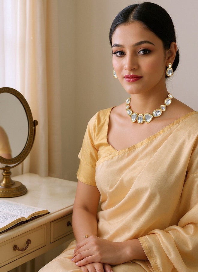 LUCKY JEWELLERY 18K Gold Plated Kundan Studded Meenakari Choker Jewellery Set - Image 3