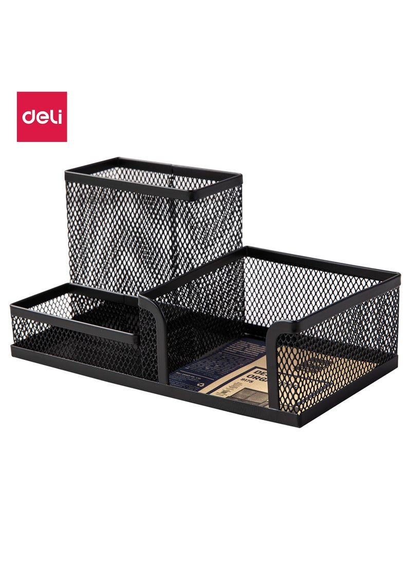 Deli E9175 Desk Organizer 200脳100脳98mm Mesh Steel for Office Supplies 鈥?Black - Image 1