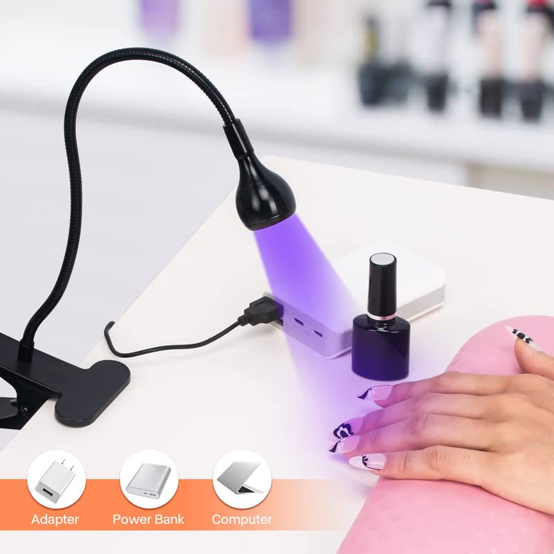 mlogiroa UV Light for Gel Nails 3W Mini UV Nail Lamp, with Gooseneck, 4 Levels Dimming, 365+395nm Wavelength, Portable Clamp with USB Charge, for Decoration DIY at Home Salon Manicure - Image 5