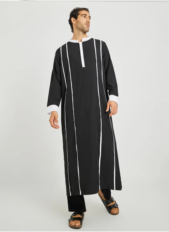 تايك تو Take Two Black Striped Stand Collar Long Sleeve Thobe