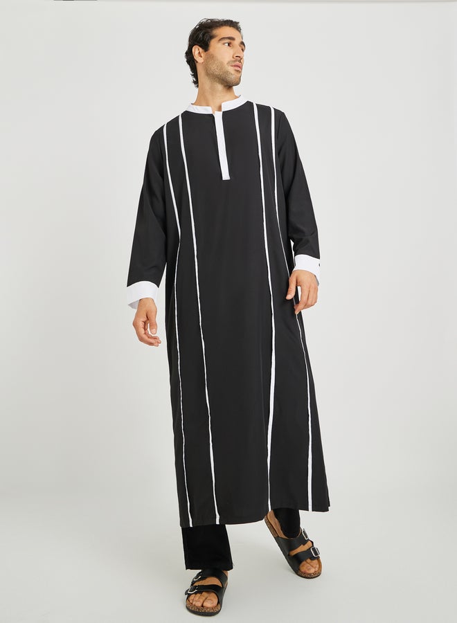 Take Two Take Two Black Striped Stand Collar Long Sleeve Thobe  - Image 2