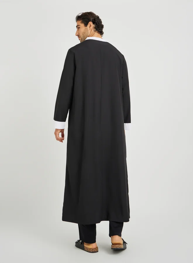 Take Two Take Two Black Striped Stand Collar Long Sleeve Thobe