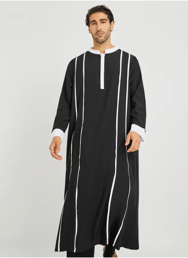 تايك تو Take Two Black Striped Stand Collar Long Sleeve Thobe