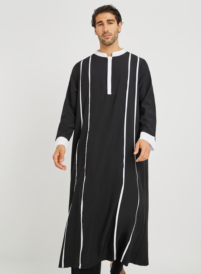 Take Two Take Two Black Striped Stand Collar Long Sleeve Thobe  - Image 1